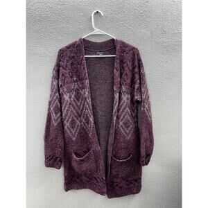 Eddie Bauer Womens Cardigan Small Purple Long Sleeve Open Front Fuzzy Sweater